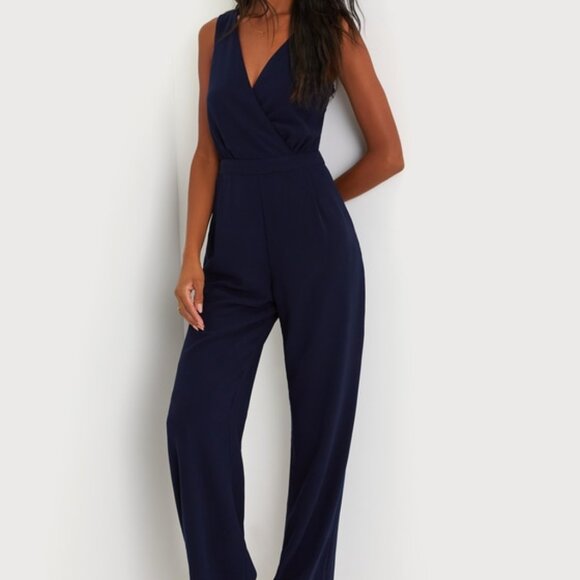 NWT - Lulus Kiska Navy Blue Lace Wide-leg Jumpsuit - Size M - Picture 1 of 1
